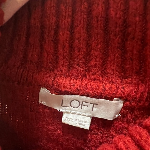 Loft Lattice Cable Turtleneck Poncho Red XS/S - Picture 4 of 6
